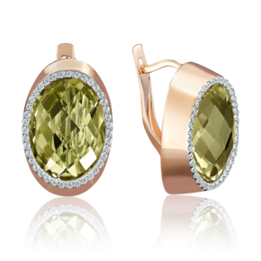 Серьги с английским замком из красного золота с кварцем зеленым и фианитами 02-3665-00-260-1110-46