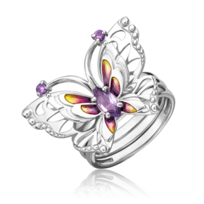 Кольцо «Бабочка Переливница» из серебра с аметистами и эмалью 01-5482-00-203-0200-69