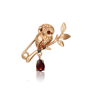 Брошь «Совёнок» из красного золота с гранатом и эмалью 04-0254-00-204-1110-57