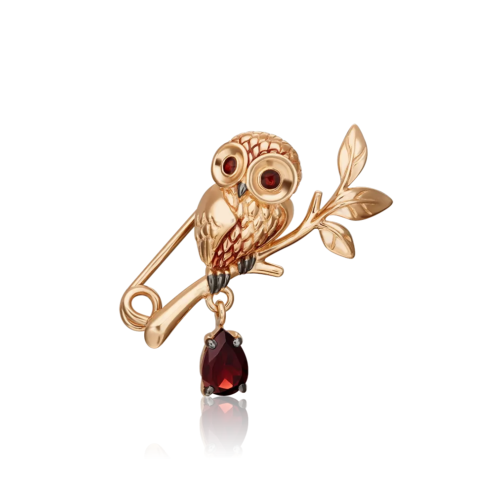 Брошь «Совёнок» из красного золота с гранатом и эмалью 04-0254-00-204-1110-57