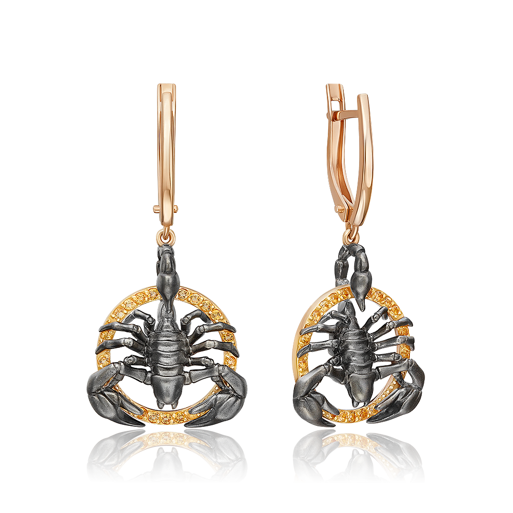 Серьги «Скорпионы» из комбинированного золота с цитринами 02-5285-00-206-1111