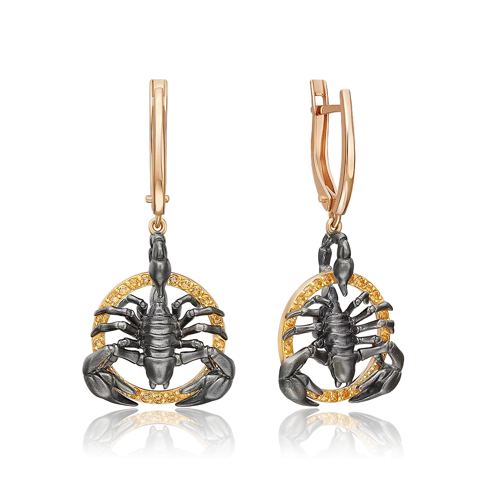 Серьги «Скорпионы» из комбинированного золота с цитринами 02-5285-00-206-1111