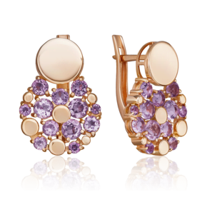 Серьги с английским замком из красного золота с аметистами