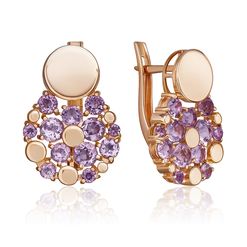 Серьги с английским замком из красного золота с аметистами 02-5404-00-203-1110
