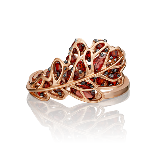 Кольцо «Дубовый лист» из красного золота с гранатами 01-5375-00-204-1110-57