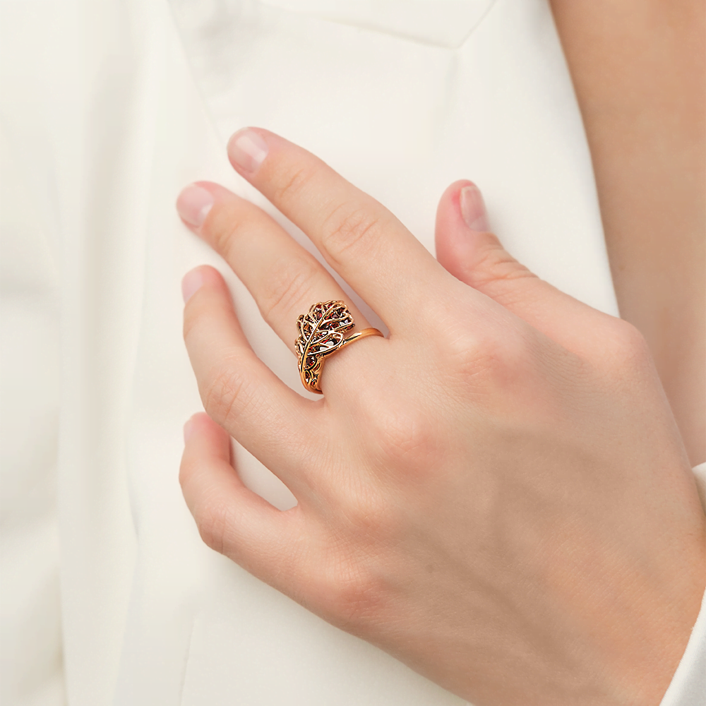 Кольцо «Дубовый лист» из красного золота с гранатами 01-5375-00-204-1110-57