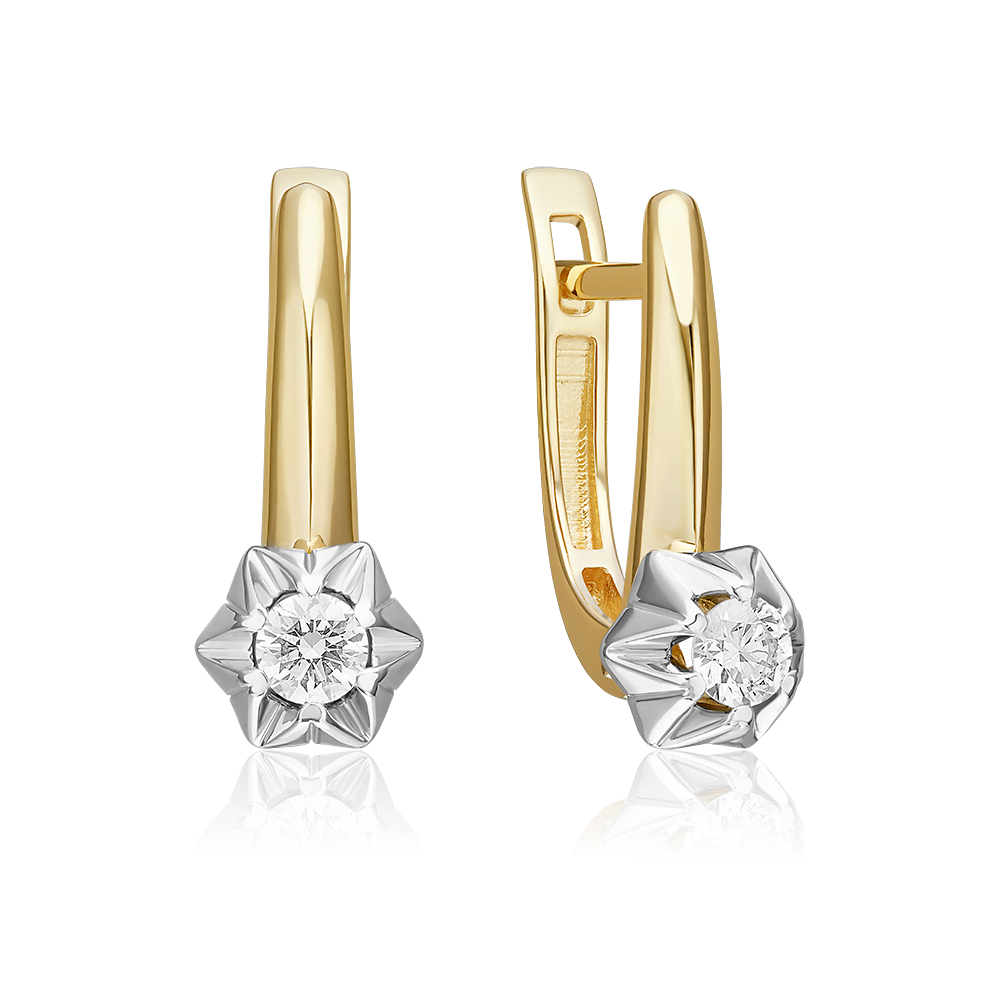 Серьги с английским замком из комбинированного золота с бриллиантом 02-5351-00-101-1121