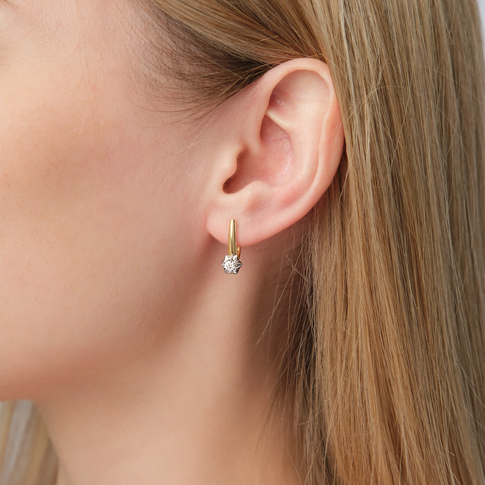 Серьги с английским замком из комбинированного золота с бриллиантом 02-5351-00-101-1121