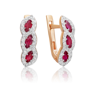 Серьги с английским замком из красного золота с рубинами и бриллиантами 02-3464-00-107-1110-30