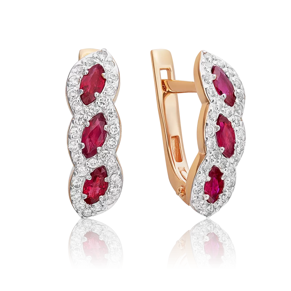 Серьги с английским замком из красного золота с рубинами и бриллиантами 02-3464-00-107-1110-30
