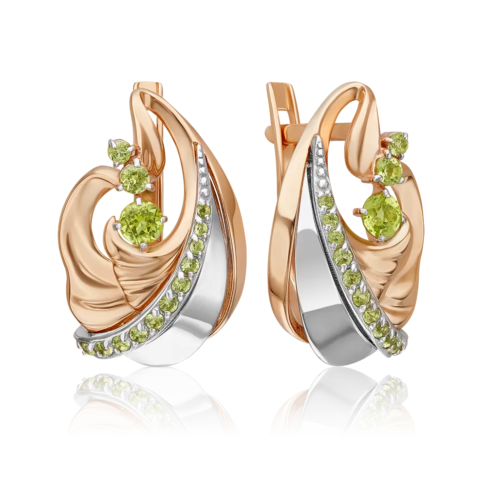 Серьги «Стихия Земли» из комбинированного золота с хризолитами 02-5174-00-205-1111