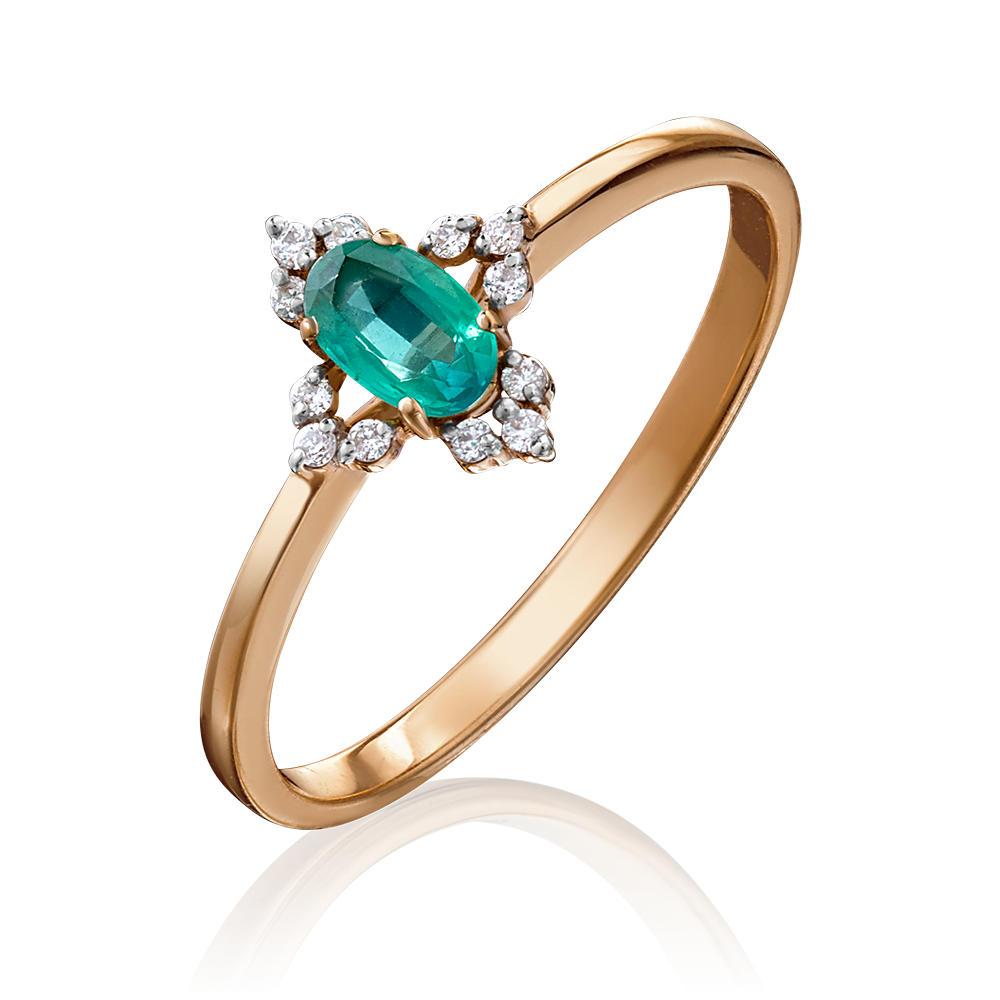 Кольцо из красного золота с изумрудом и бриллиантами 01-1419-00-106-1110-30