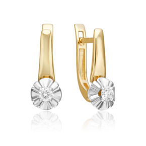 Серьги с английским замком из комбинированного золота с бриллиантом