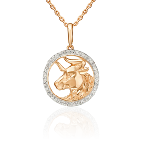 Подвеска «Знак зодиака Телец» из красного золота с фианитами 03-3641-01-401-1110