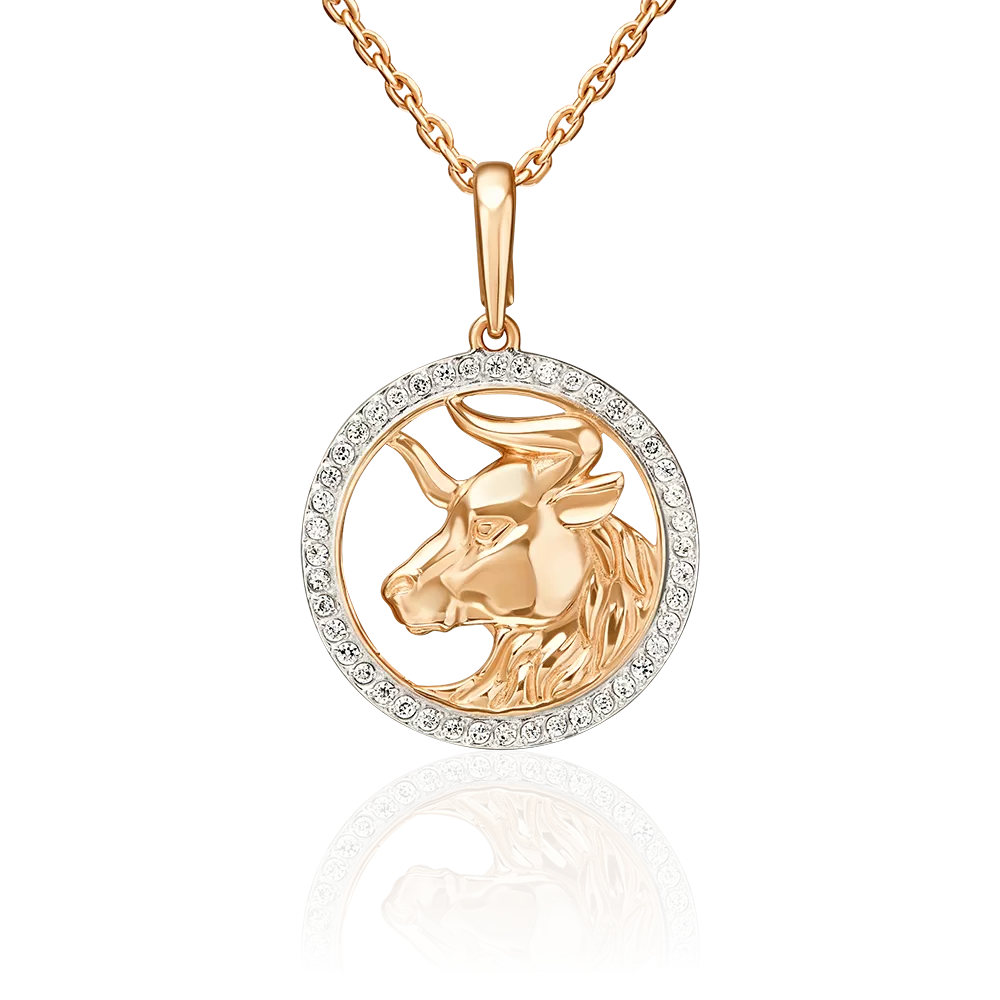 Подвеска «Знак зодиака Телец» из красного золота с фианитами 03-3641-01-401-1110