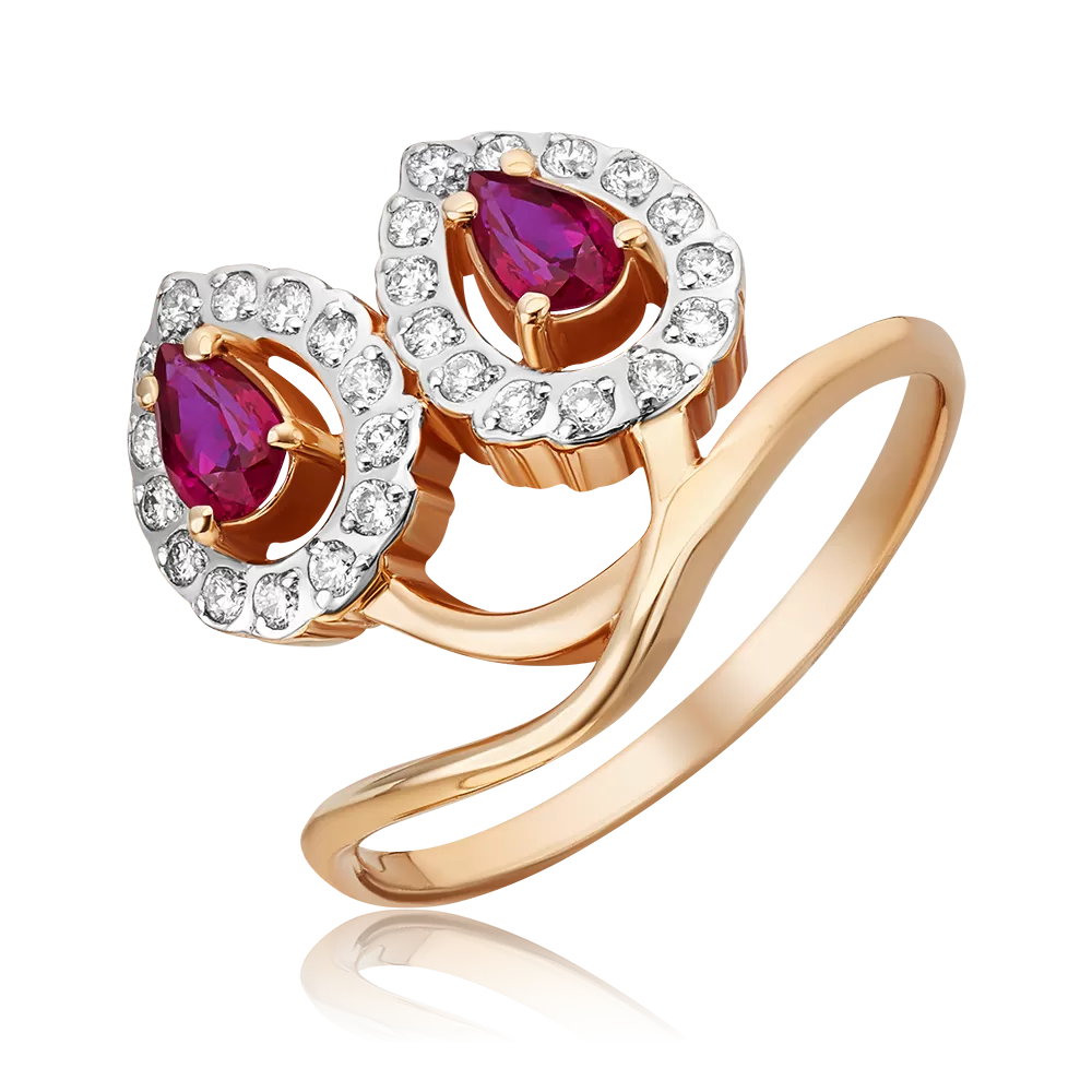 Кольцо из красного золота с рубинами и бриллиантами 01-5523-00-107-1110-30