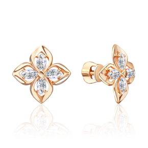 Серьги-пусеты из красного золота с фианитами 02-5589-00-401-1110