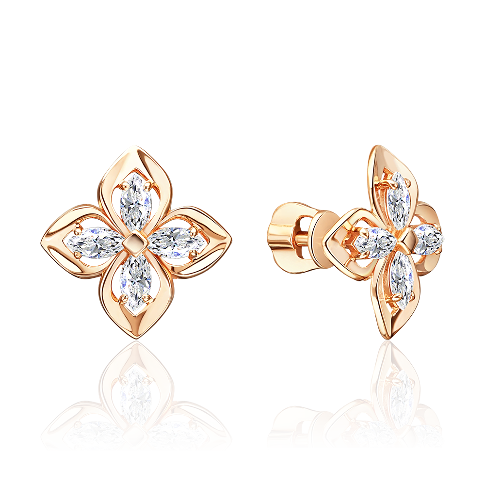 Серьги-пусеты из красного золота с фианитами 02-5589-00-401-1110