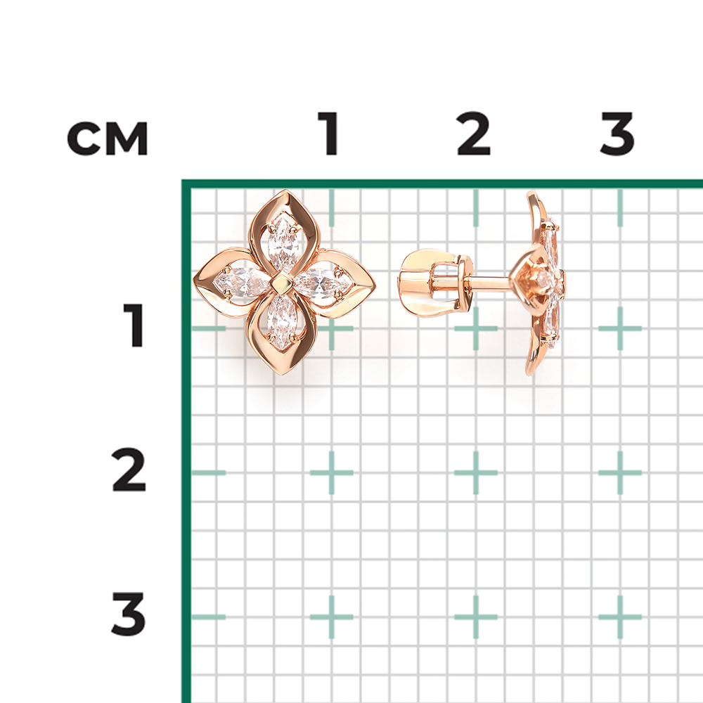 Серьги-пусеты из красного золота с фианитами 02-5589-00-401-1110