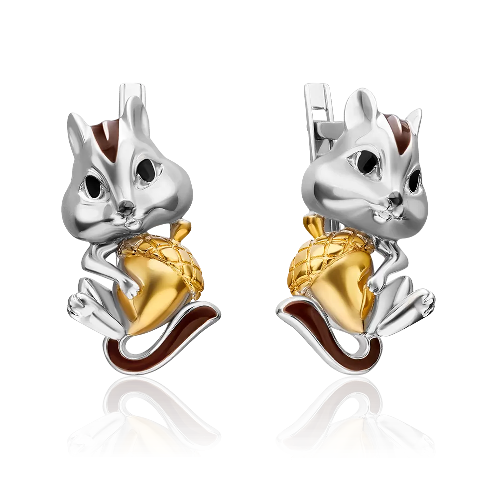 Серьги «Бурундуки» с английским замком из серебра с эмалью 02-5105-00-000-0200