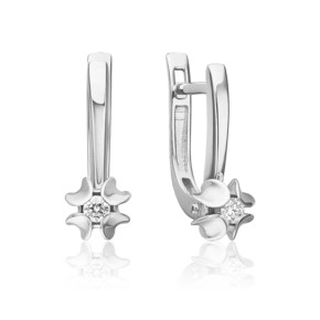 Серьги с английским замком из белого золота с бриллиантом