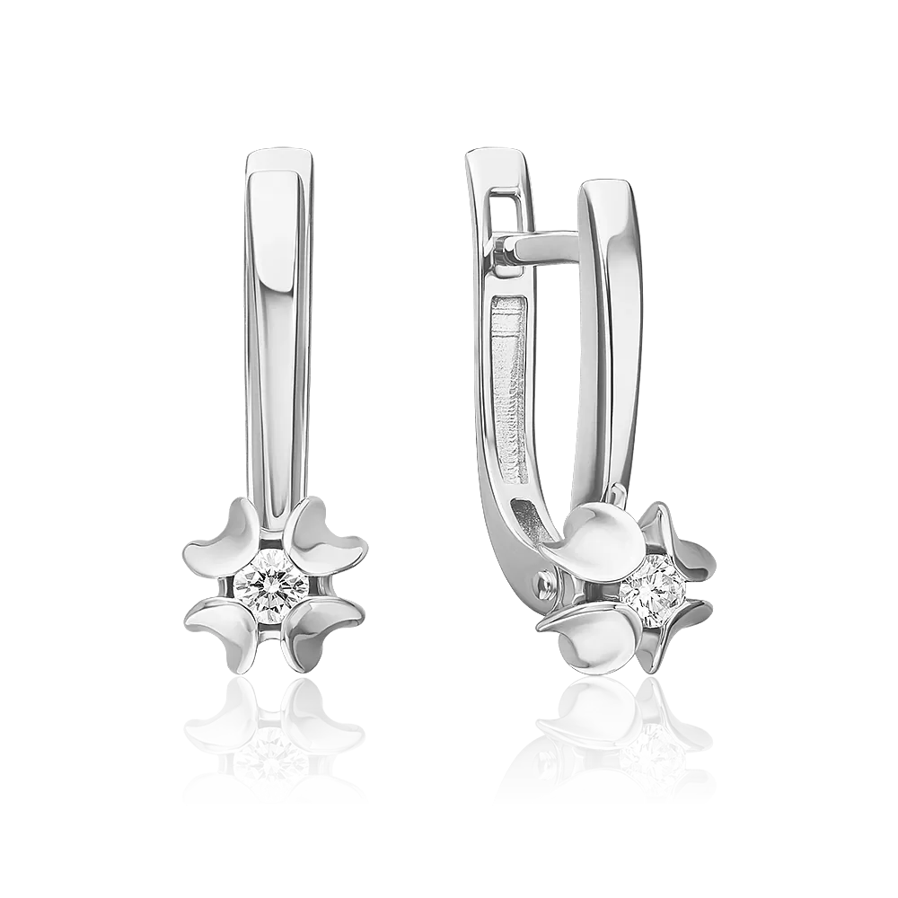 Серьги с английским замком из белого золота с бриллиантом 02-5354-00-101-1120