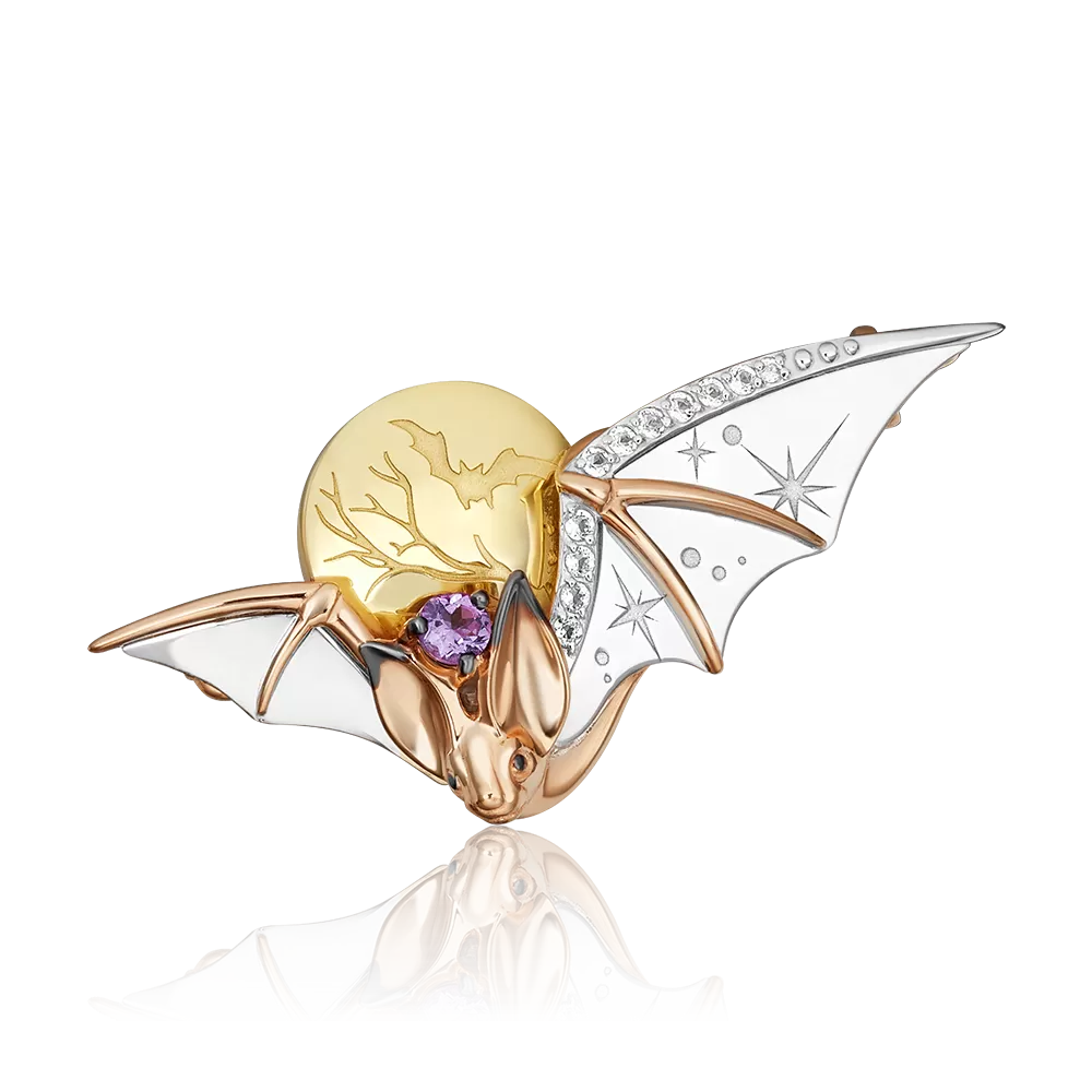 Брошь «Ночная магия» из комбинированного золота с аметистом и натуральными топазами white 04-0263-00-225-1140