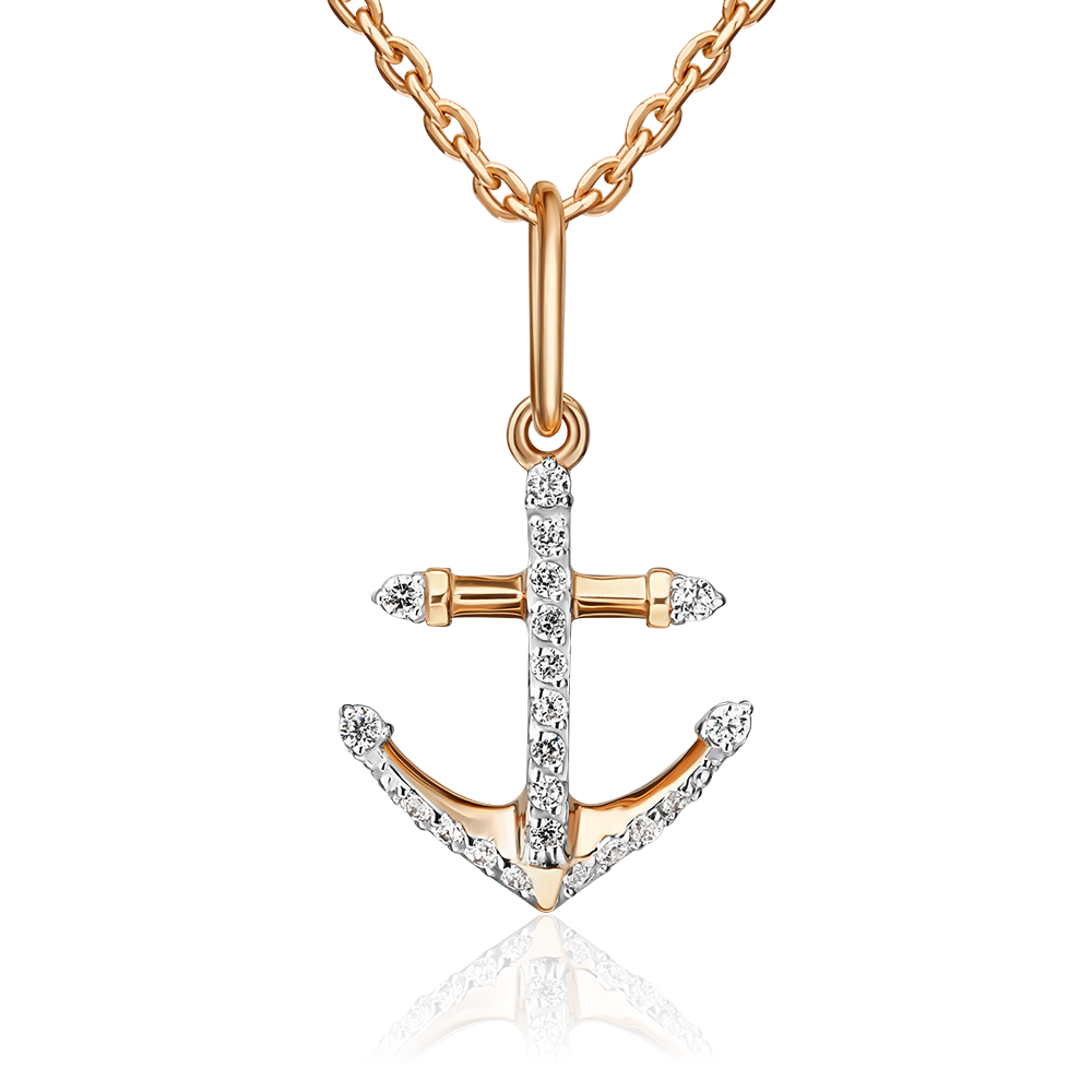 Подвеска «Якорь» из красного золота с фианитами 03-2447-00-401-1110-23