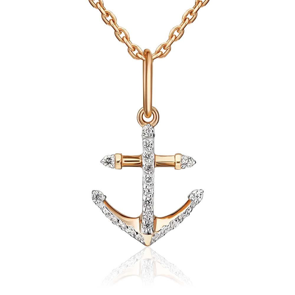 Подвеска «Якорь» из красного золота с фианитами 03-2447-00-401-1110-23