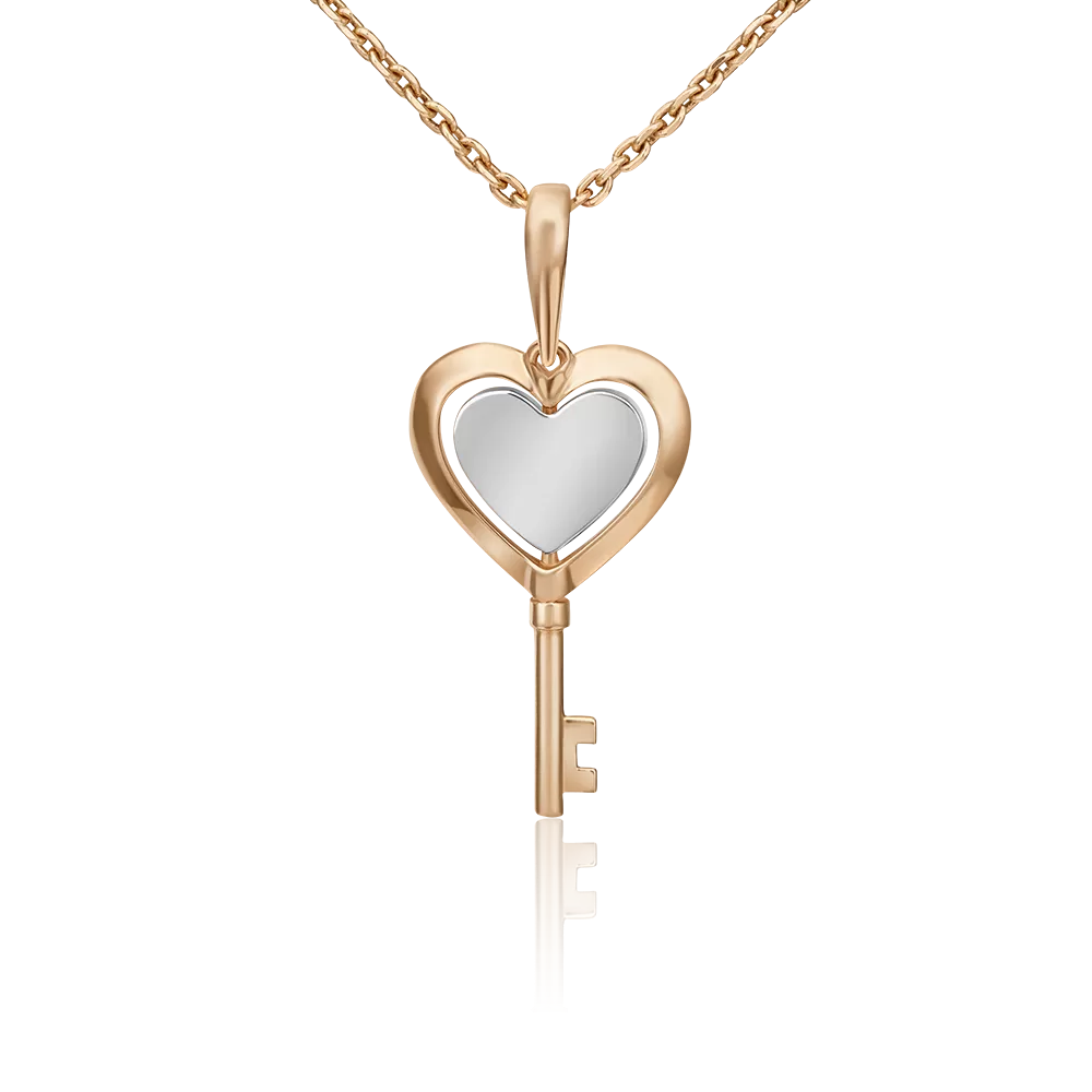 Подвеска «Ключ» из комбинированного золота с фианитом 03-3019-00-401-1111-48