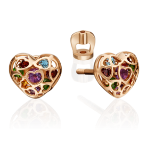 Серьги-пусеты «Сердца» из красного золота с миксом камней 02-4565-00-728-1110-57