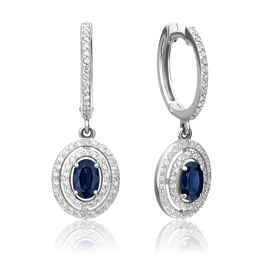 Серьги с английским замком из белого золота с сапфиром и бриллиантами 02-0716-01-105-1120-30