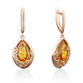 Серьги с английским замком из красного золота с янтарём 02-3995-00-271-1110-46