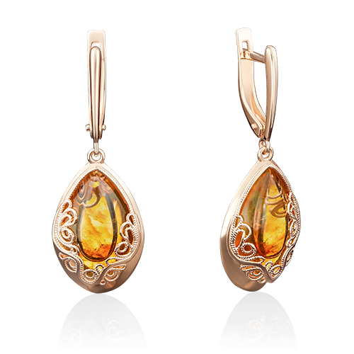 Серьги с английским замком из красного золота с янтарём 02-3995-00-271-1110-46