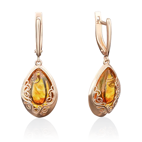 Серьги с английским замком из красного золота с янтарём 02-3995-00-271-1110-46