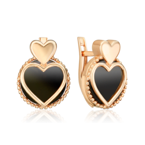 Серьги «Сердечная тайна» с английским замком из красного золота с ониксом 02-5461-00-281-1110