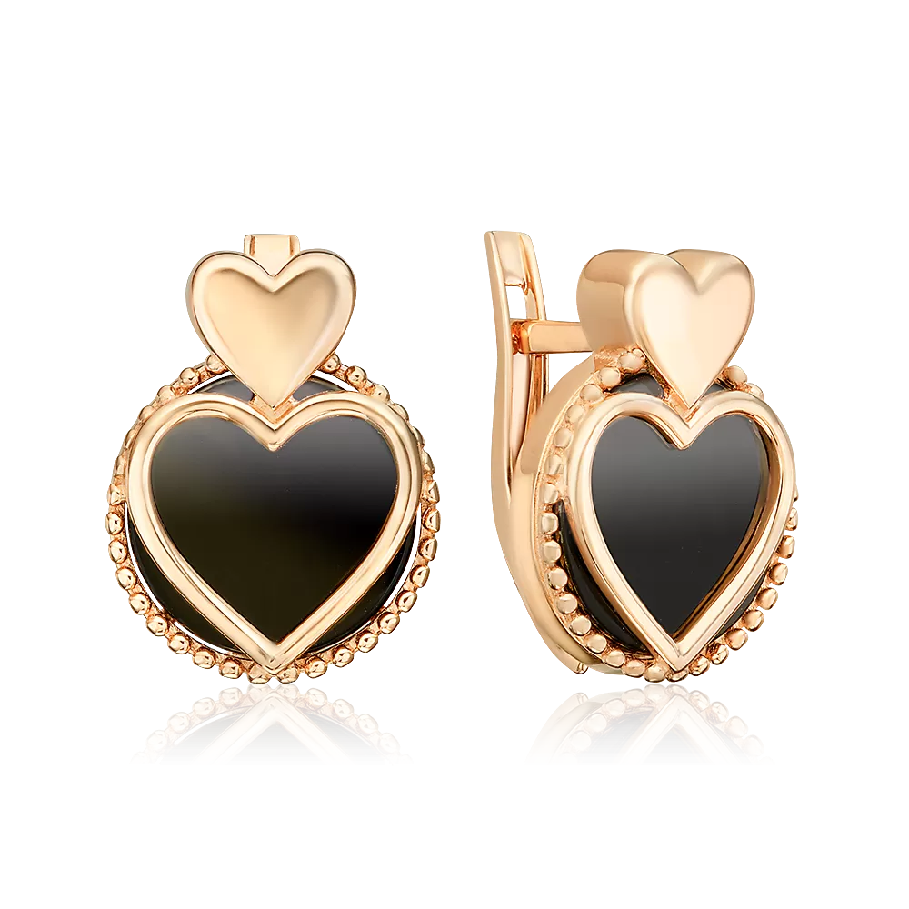 Серьги «Сердечная тайна» с английским замком из красного золота с ониксом 02-5461-00-281-1110
