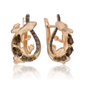 Серьги «Ящерицы» с английским замком из красного золота с кварцем дымчатым 02-5287-00-202-1110