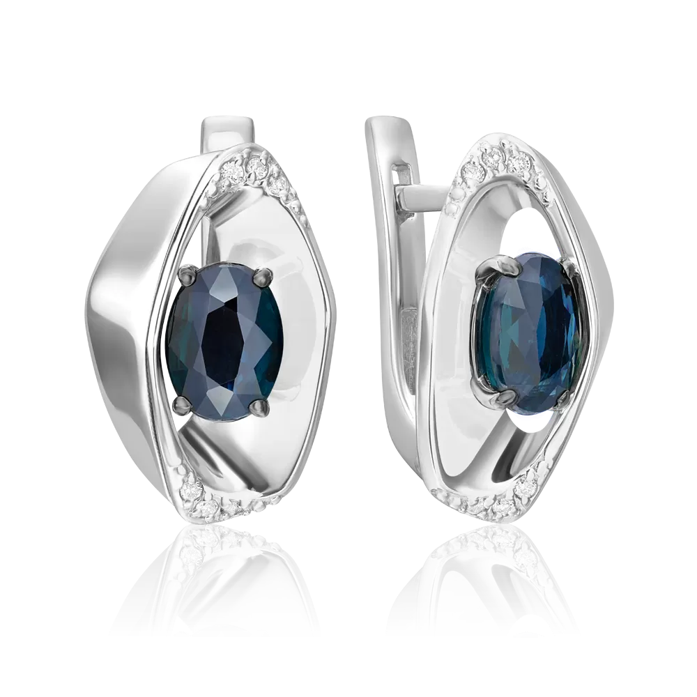 Серьги с английским замком из белого золота с сапфиром и бриллиантами 02-5225-00-105-1120