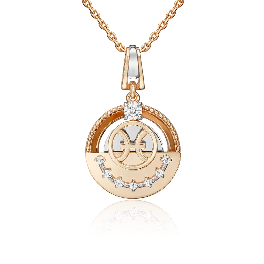 Подвеска «Знак зодиака Рыбы» из комбинированного золота с фианитами 03-3463-11-401-1111