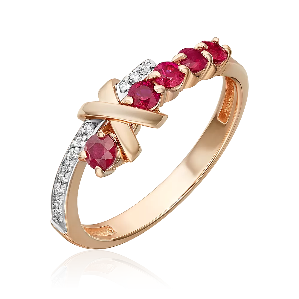 Кольцо из красного золота с рубинами и бриллиантами 01-5728-00-107-1110