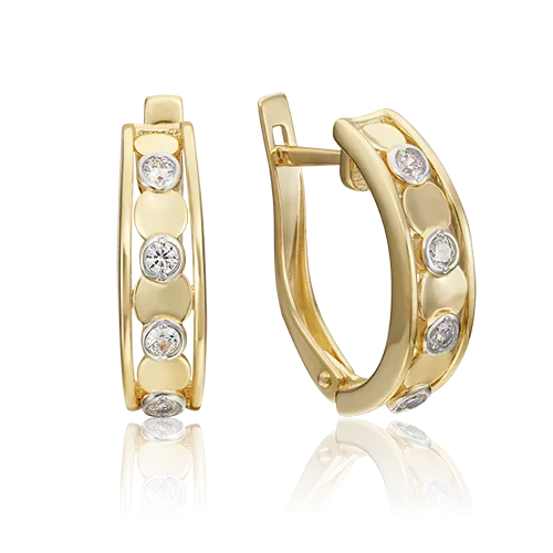 Серьги с английским замком из лимонного золота с фианитами 02-4545-00-401-1130-03