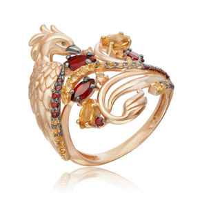 Кольцо «Феникс» из красного золота с гранатами, цитринами и эмалью 01-5776-00-722-1110