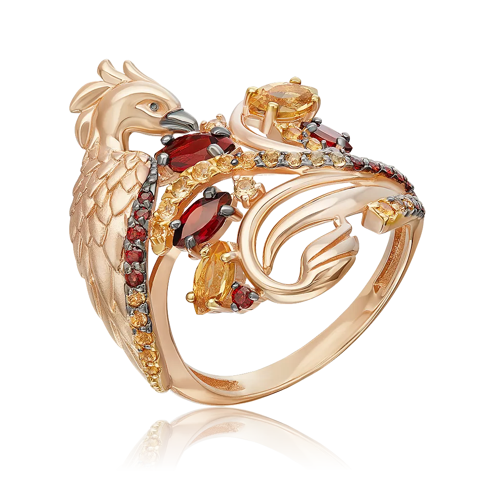 Кольцо «Феникс» из красного золота с гранатами, цитринами и эмалью 01-5776-00-722-1110