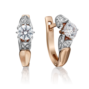 Серьги с английским замком из красного золота с фианитами