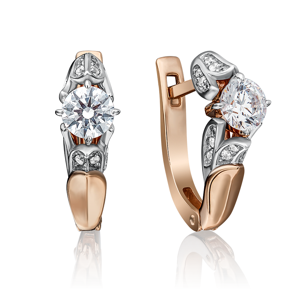 Серьги с английским замком из красного золота с фианитами 02-4296-00-501-1110-38