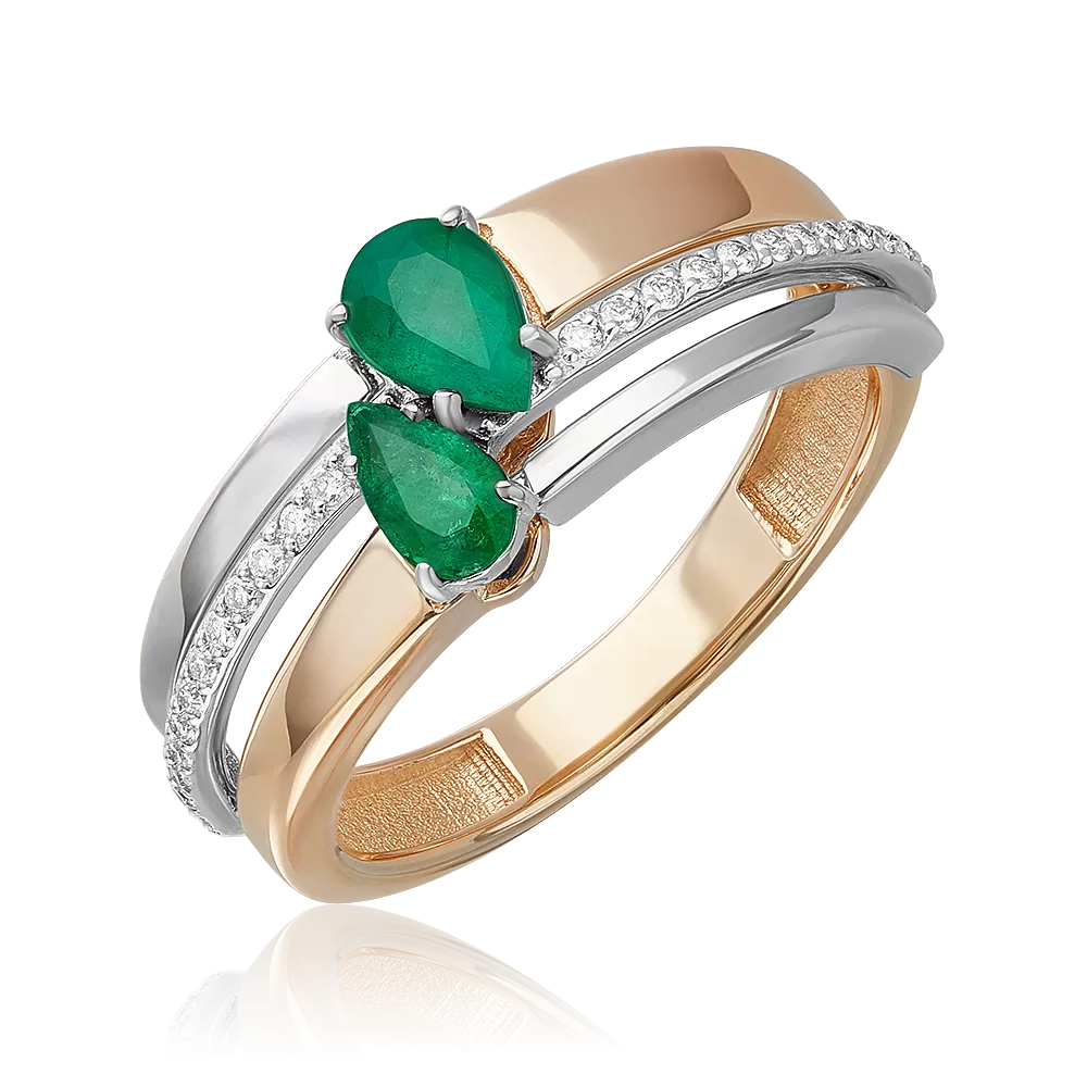 Кольцо из комбинированного золота с изумрудами и бриллиантами 01-5759-00-106-1111
