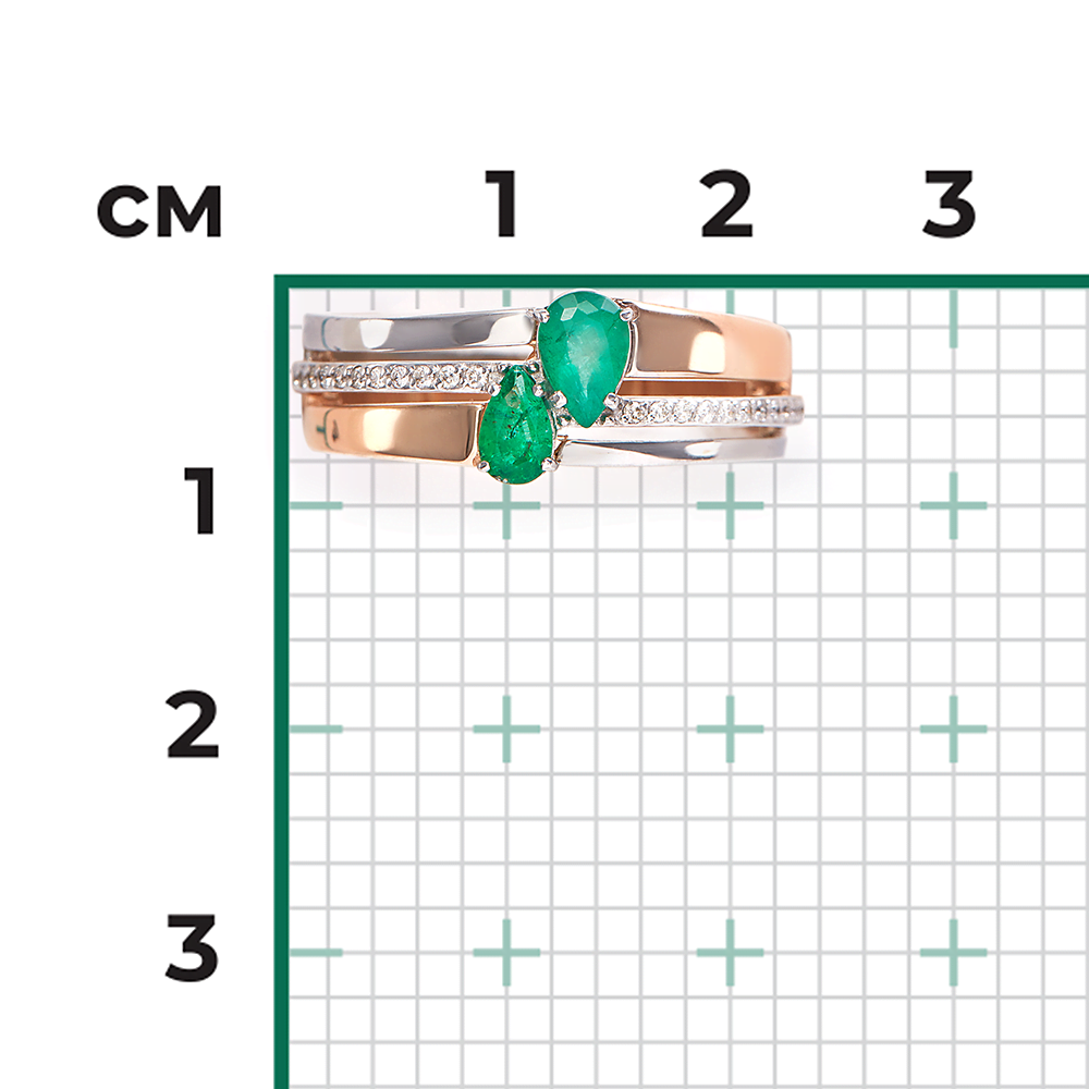 Кольцо из комбинированного золота с изумрудами и бриллиантами 01-5759-00-106-1111