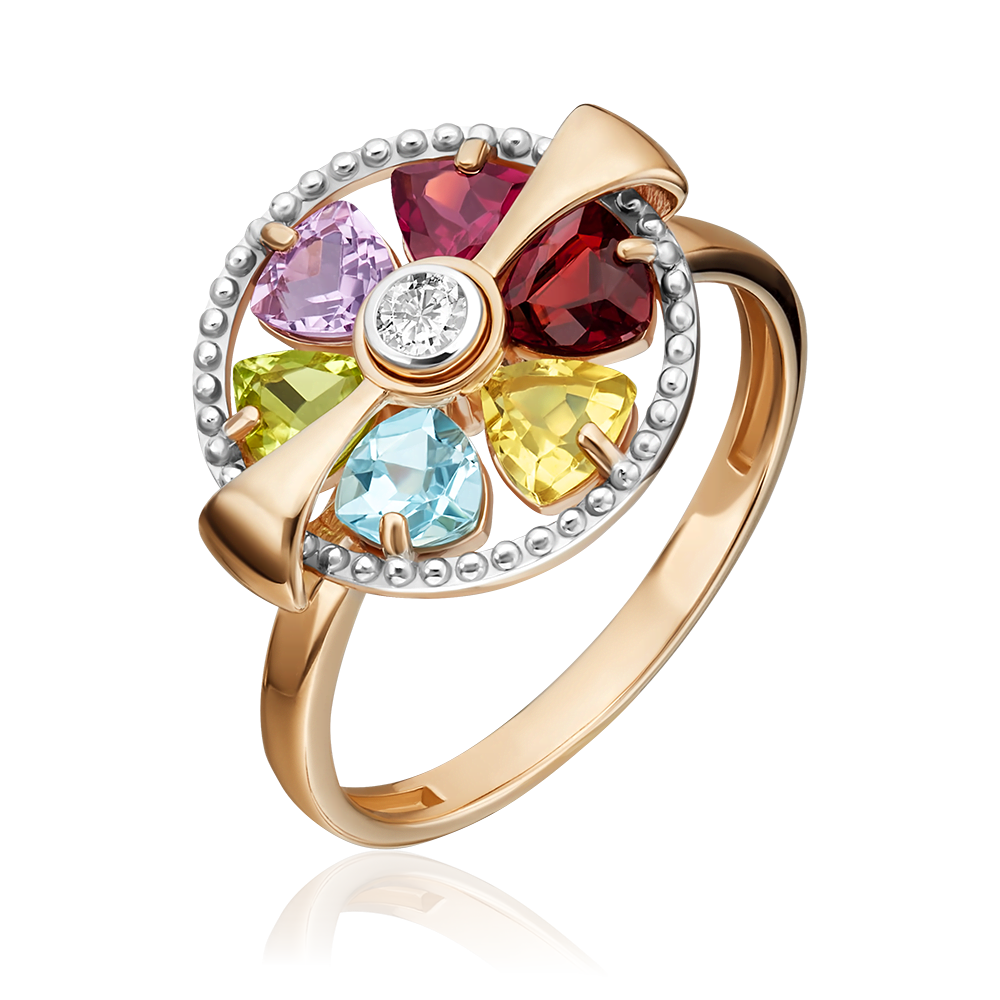 Кольцо из красного золота с миксом камней 01-5386-00-252-1110-57