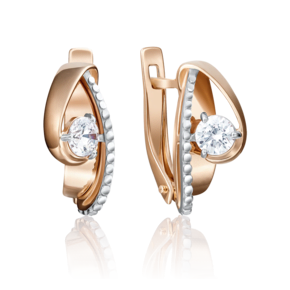 Серьги с английским замком из красного золота с бриллиантом 02-4203-00-101-1110-30